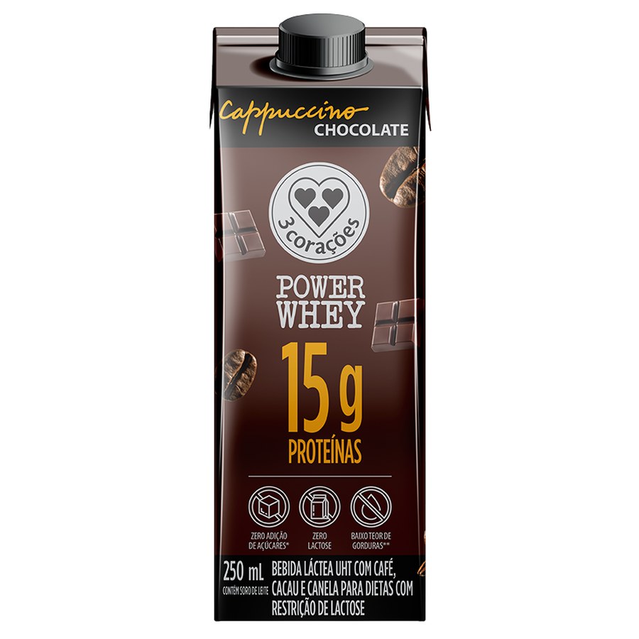 Cappuccino Power Whey 250ml Chocolate — 3 Corações